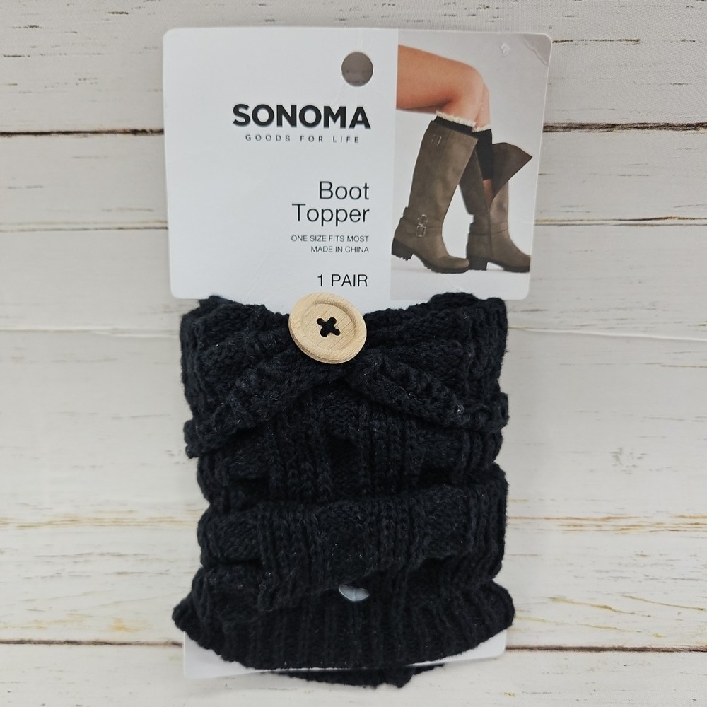 Sonoma Knit Boot Topper Leg Warmer‎ Black Wood Button Womens Size 9-11